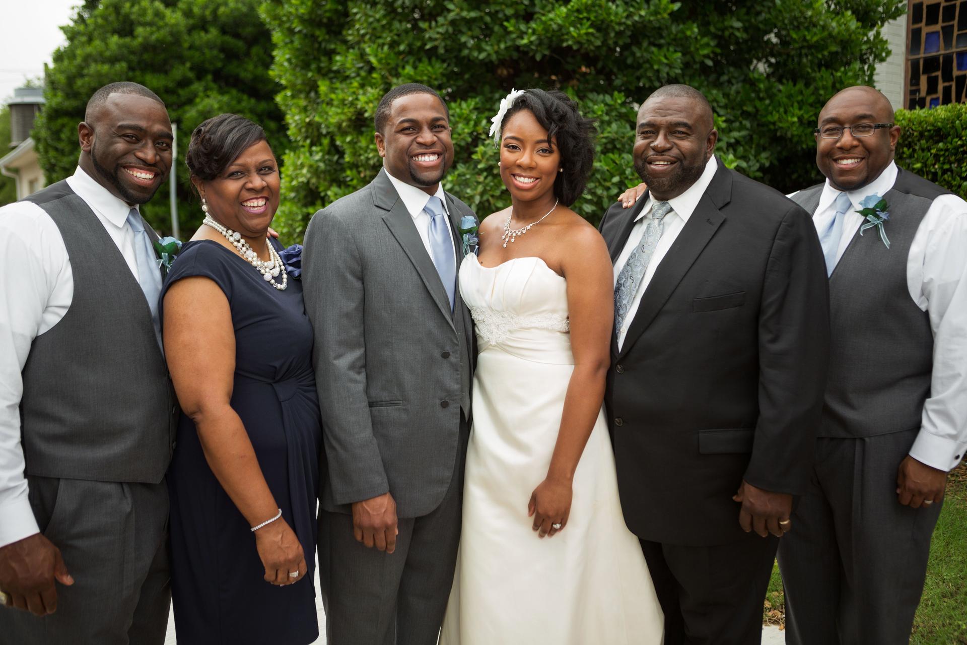 Bride and groom family portrait.